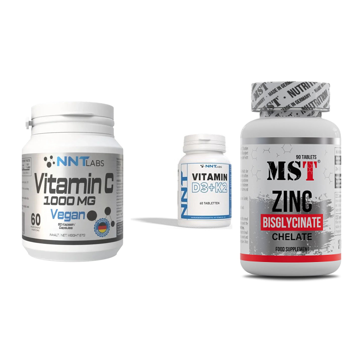 Immun-Set: NNT Vitamin C + NNT Vitamin D3+K2 + MST Zinc Chelate – alle enthaltenen Artikel