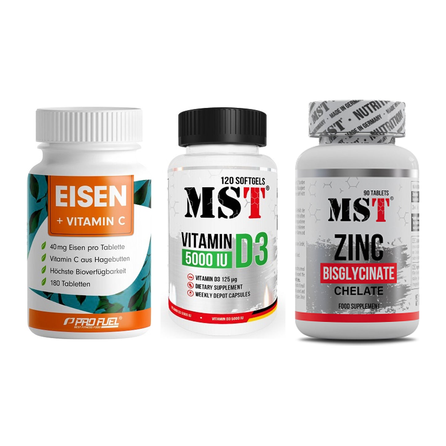 Immun-Set: ProFuel EISEN + MST Vitamin D3 + MST Zinc Chelate – alle enthaltenen Artikel