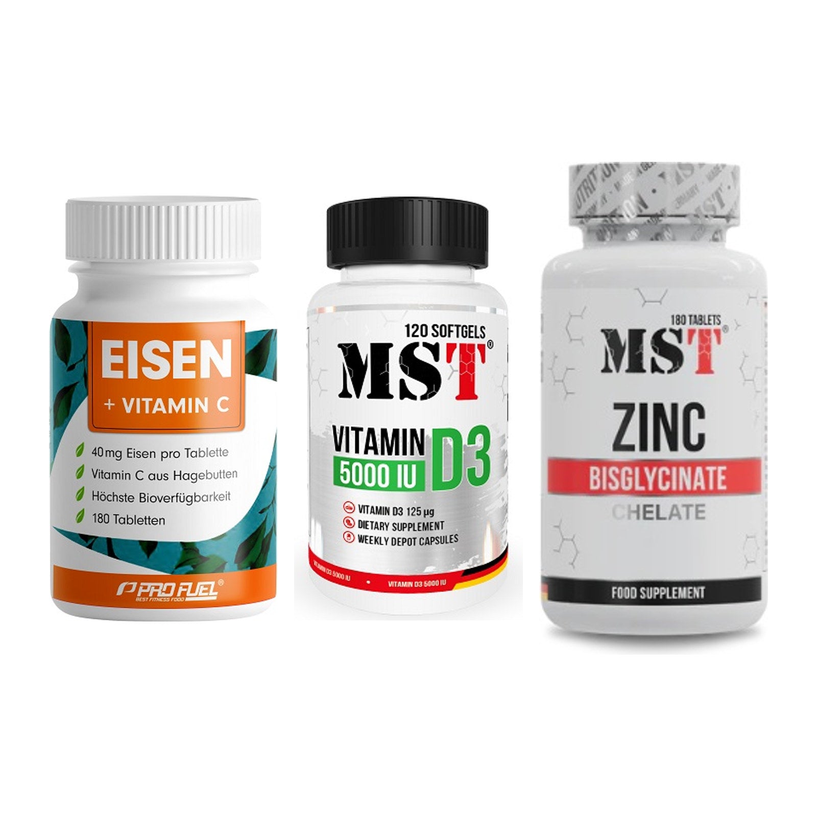 Immun-Set: ProFuel EISEN + MST Vitamin D3 + MST Zinc Chelate – alle enthaltenen Artikel