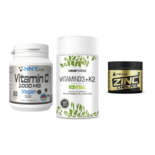 Immun-Set: NNT Vitamin C + Sinob Vitamin D3 + Peak Zink Chelat – alle enthaltenen Artikel