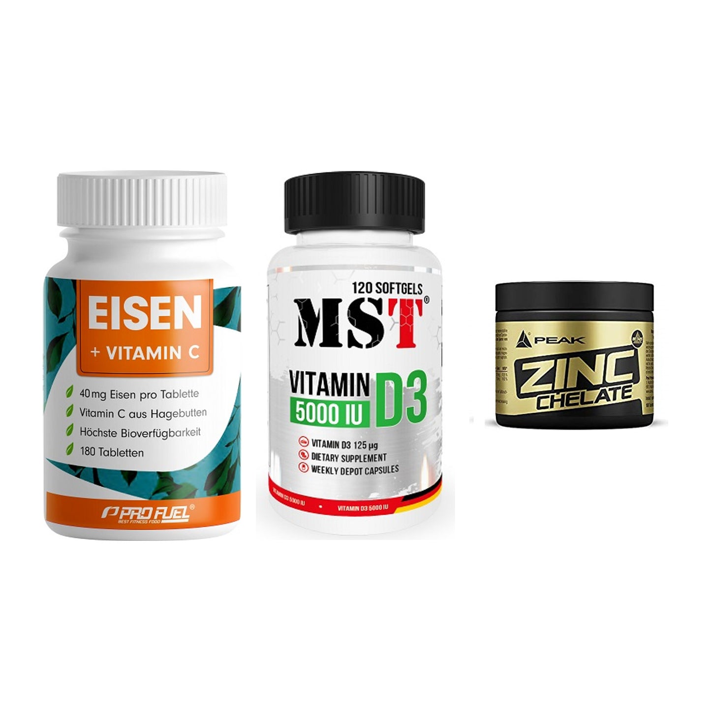 Immun-Set: ProFuel EISEN + MST Vitamin D3 + Peak Zink Chelat – alle enthaltenen Artikel