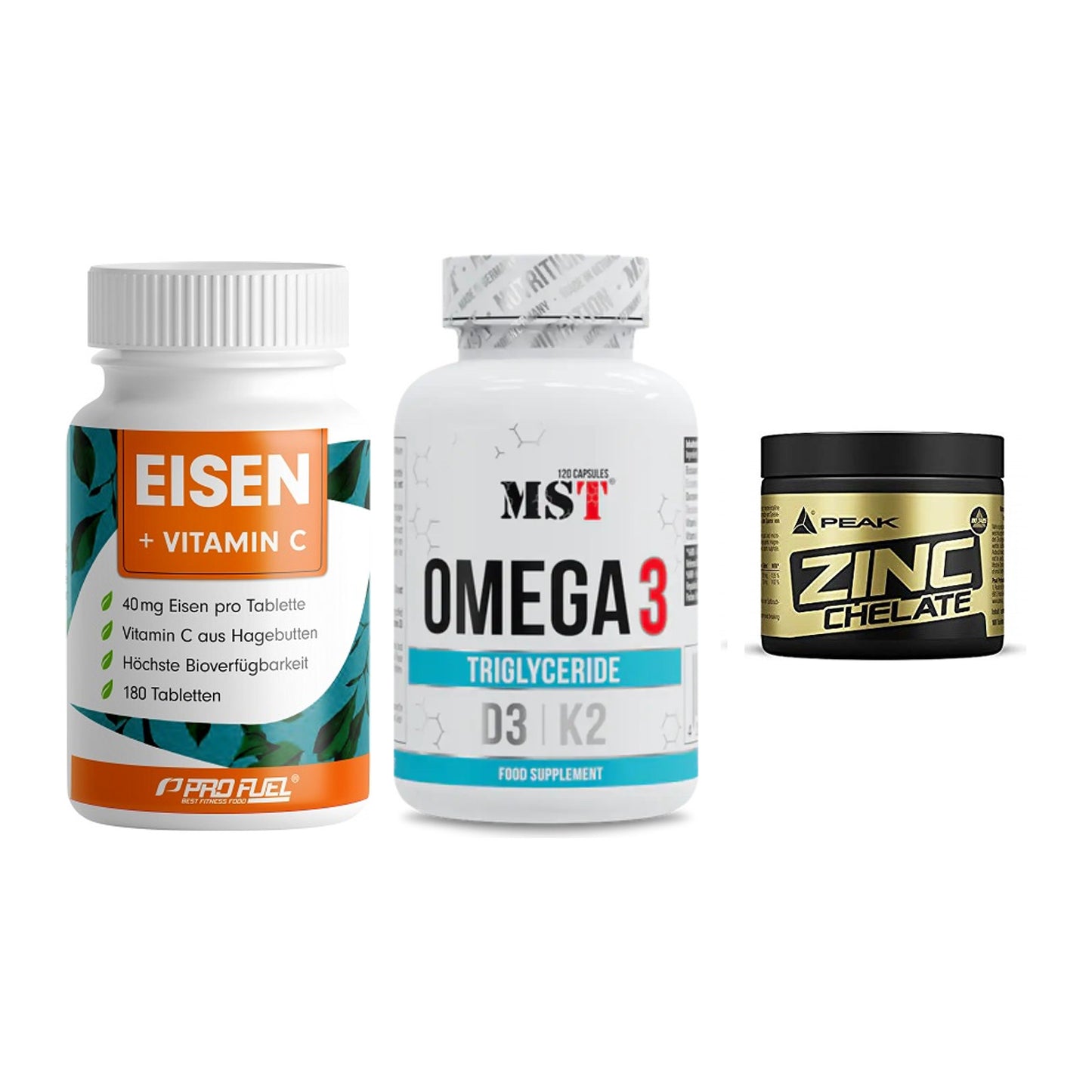 Immun-Set: ProFuel EISEN + MST Omega 3 500 + Peak Zink Chelat – alle enthaltenen Artikel