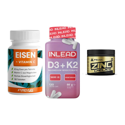 Immun-Set: ProFuel EISEN + INLEAD Vitamin D3 + Peak Zink Chelat – alle enthaltenen Artikel