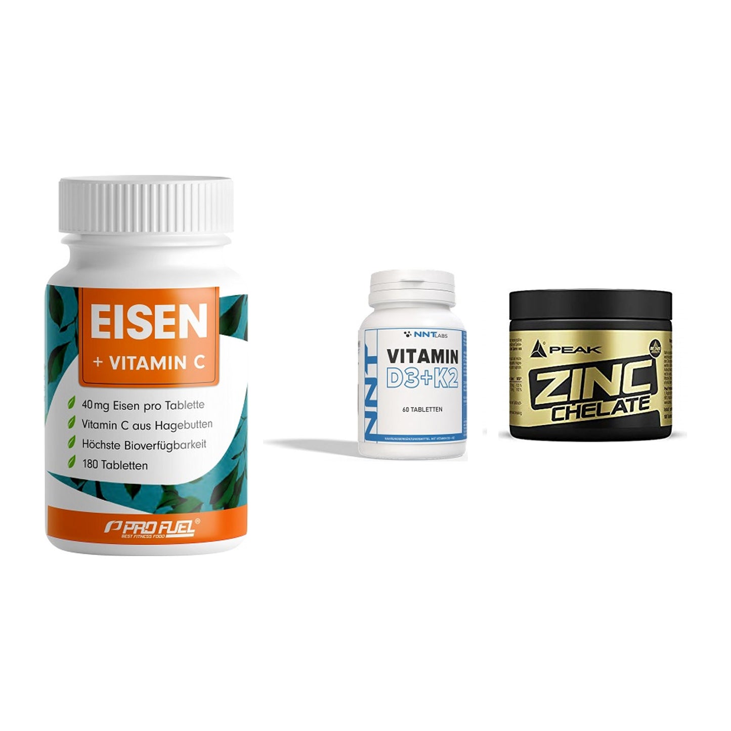 Immun-Set: ProFuel EISEN + NNT Vitamin D3+K2 + Peak Zink Chelat – alle enthaltenen Artikel