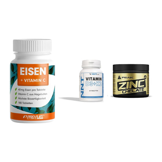Immun-Set: ProFuel EISEN + NNT Vitamin D3+K2 + Peak Zink Chelat – alle enthaltenen Artikel