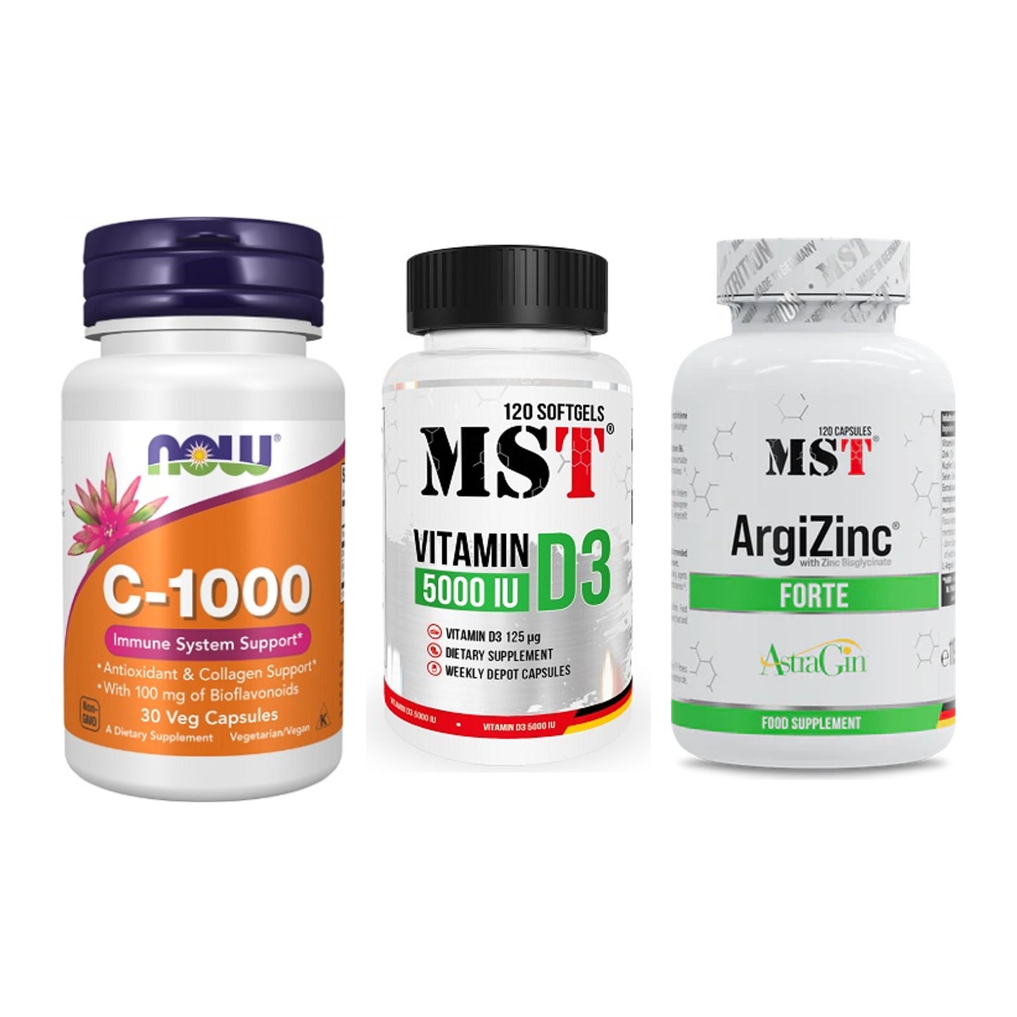 Immun-Set: Now Foods Vitamin + MST Vitamin D3 + MST ArgiZinc – alle enthaltenen Artikel
