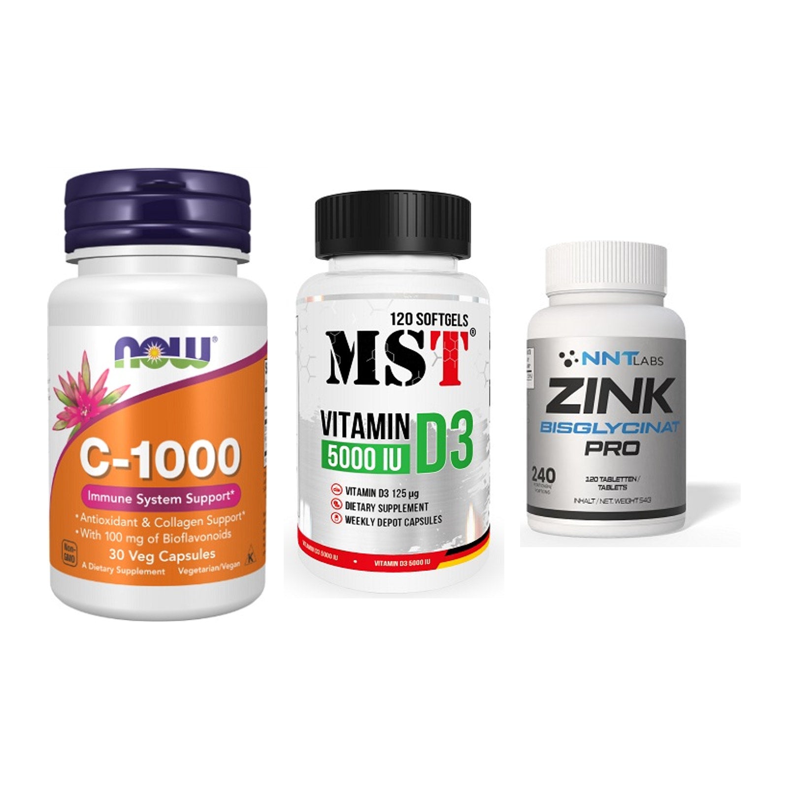 Immun-Set: Now Foods Vitamin + MST Vitamin D3 + NNT Zink 50mg – alle enthaltenen Artikel