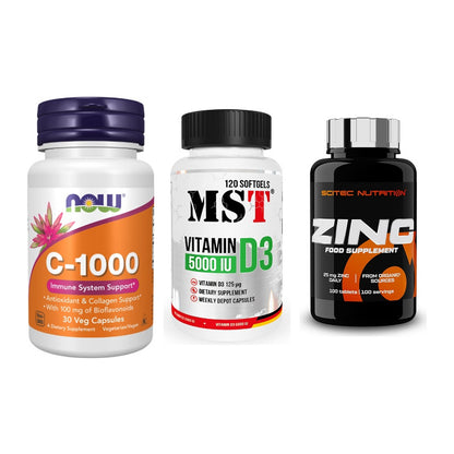 Immun-Set: Now Foods Vitamin + MST Vitamin D3 + Scitec Zinc – alle enthaltenen Artikel