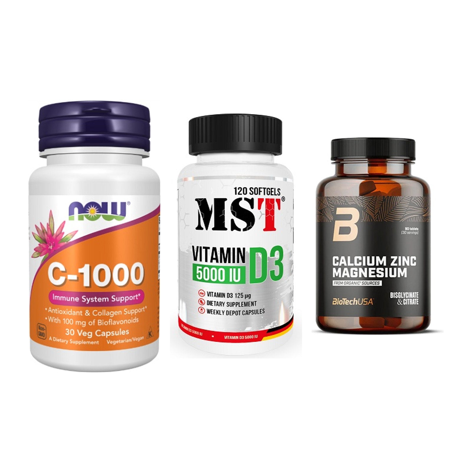 Immun-Set: Now Foods Vitamin + MST Vitamin D3 + BioTech Calcium – alle enthaltenen Artikel