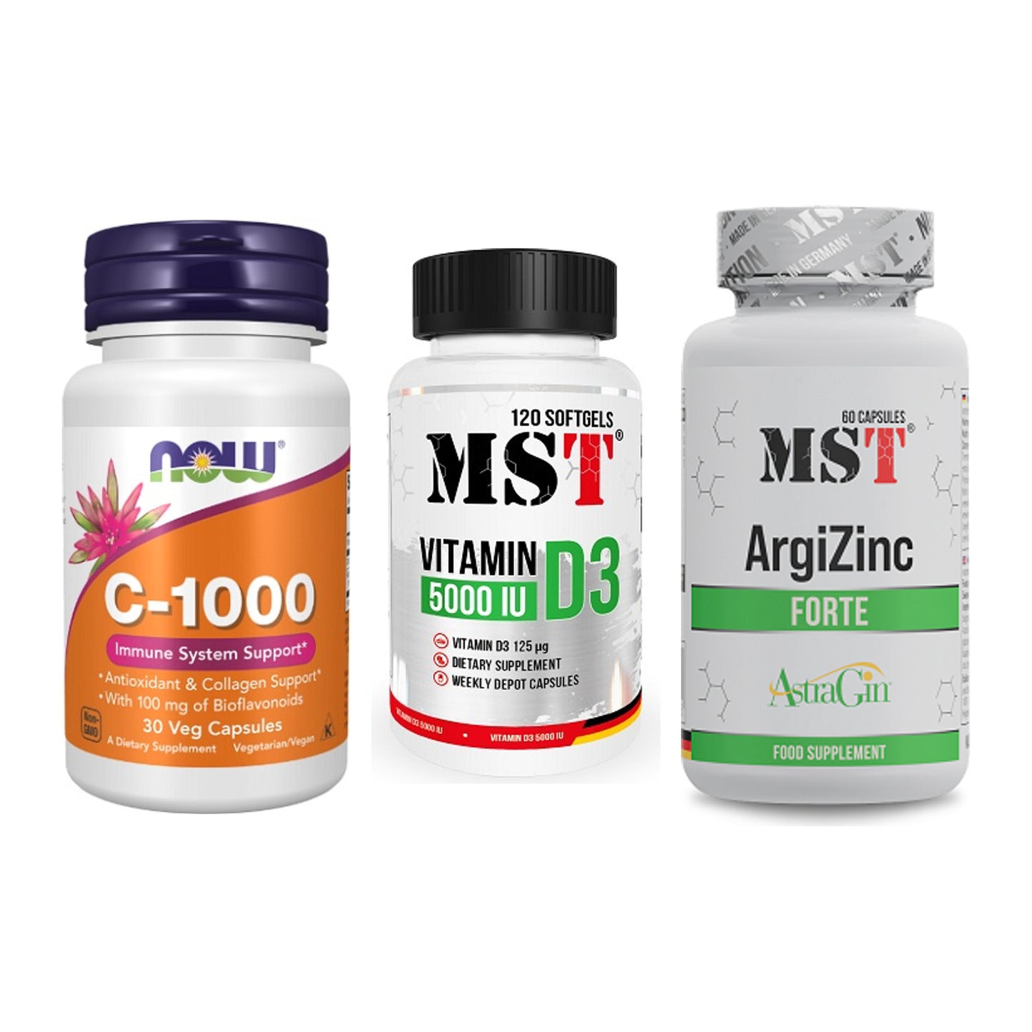 Immun-Set: Now Foods Vitamin + MST Vitamin D3 + MST ArgiZinc – alle enthaltenen Artikel