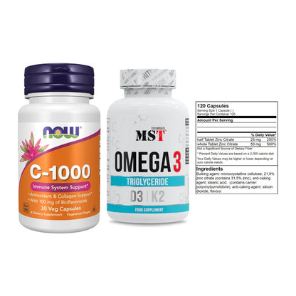 Immun-Set: Now Foods Vitamin + MST Omega 3 500 + GN Zinc Citrate – alle enthaltenen Artikel