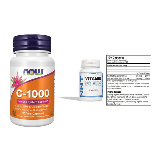 Immun-Set: Now Foods Vitamin + NNT Vitamin D3+K2 + GN Zinc Citrate – alle enthaltenen Artikel