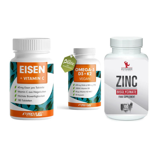 Immun-Set: ProFuel EISEN + ProFuel Omega 3 + #GYMJUICE ZINC – alle enthaltenen Artikel