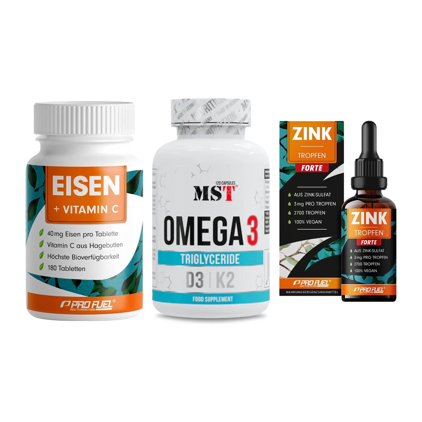 Immun-Set: ProFuel EISEN + MST Omega 3 500 + ProFuel Zink – alle enthaltenen Artikel