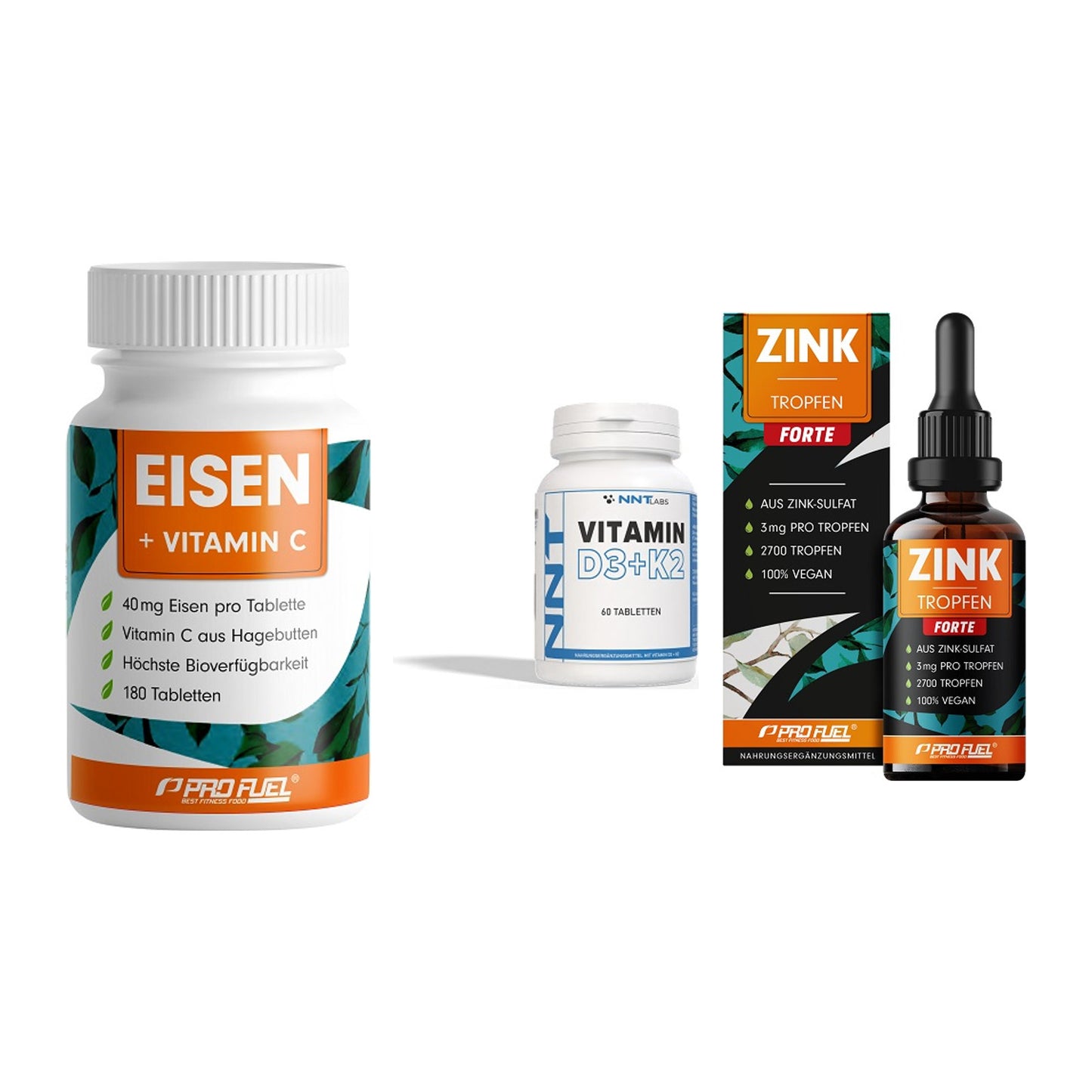 Immun-Set: ProFuel EISEN + NNT Vitamin D3+K2 + ProFuel Zink – alle enthaltenen Artikel
