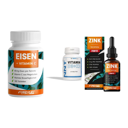 Immun-Set: ProFuel EISEN + NNT Vitamin D3+K2 + ProFuel Zink – alle enthaltenen Artikel