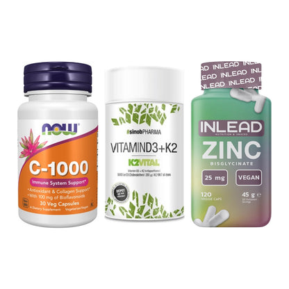 Immun-Set: Now Foods Vitamin + Sinob Vitamin D3 + INLEAD Zink – alle enthaltenen Artikel