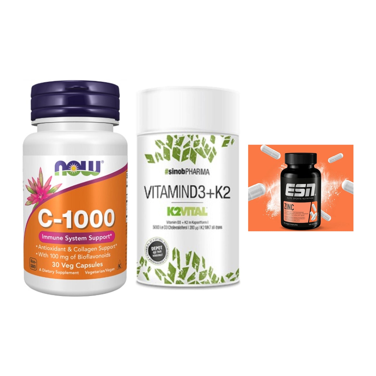 Immun-Set: Now Foods Vitamin + Sinob Vitamin D3 + ESN Zinc – alle enthaltenen Artikel