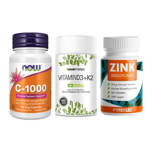Immun-Set: Now Foods Vitamin + Sinob Vitamin D3 + ProFuel Zink – alle enthaltenen Artikel
