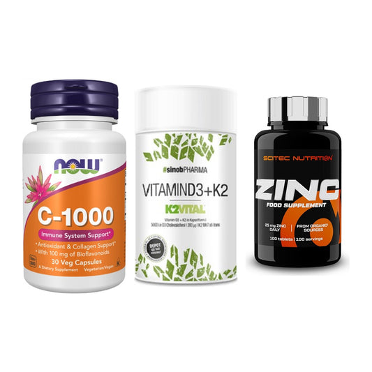 Immun-Set: Now Foods Vitamin + Sinob Vitamin D3 + Scitec Zinc – alle enthaltenen Artikel
