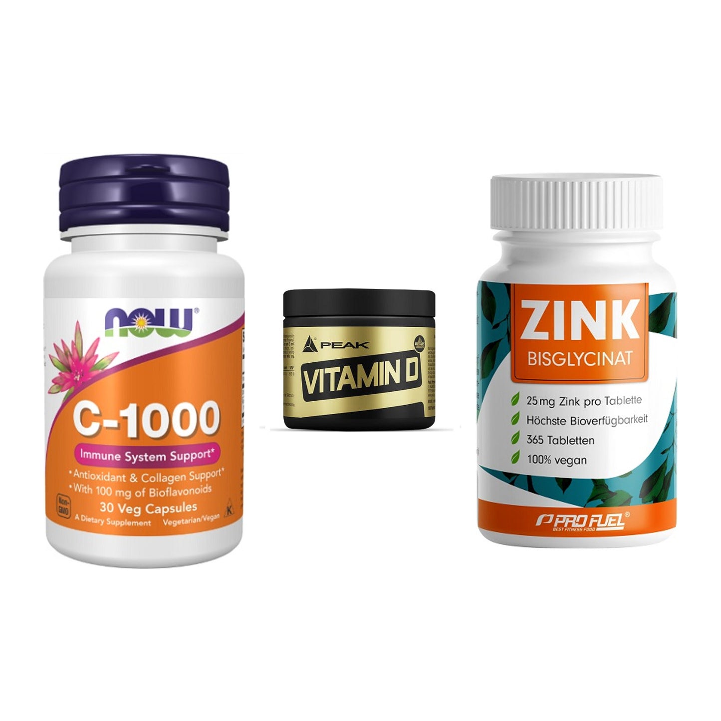 Immun-Set: Now Foods Vitamin + Peak Vitamin D + ProFuel Zink – alle enthaltenen Artikel
