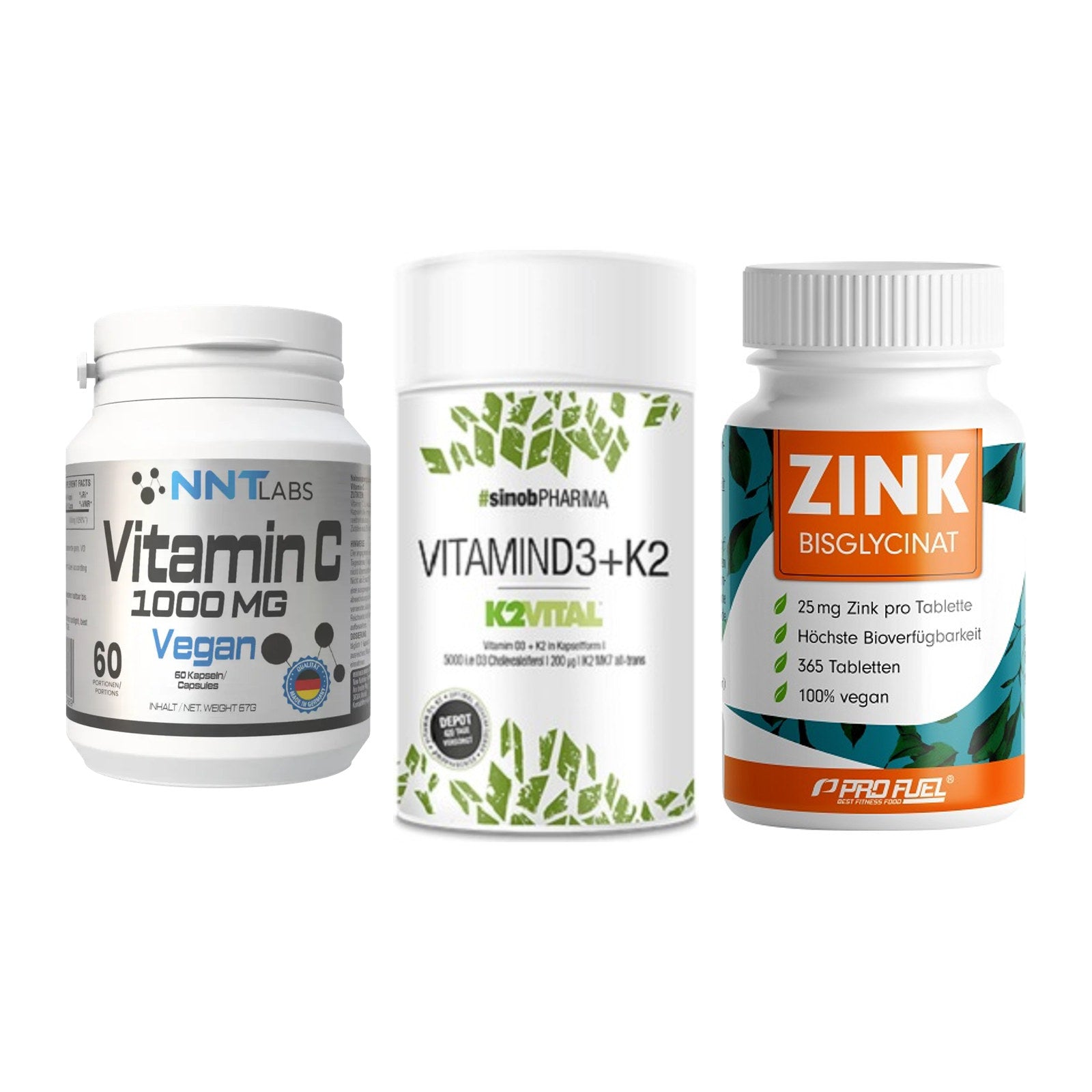 Immun-Set: NNT Vitamin C + Sinob Vitamin D3 + ProFuel Zink – alle enthaltenen Artikel