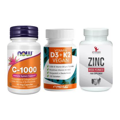 Immun-Set: Now Foods Vitamin + ProFuel Vitamin + #GYMJUICE ZINC – alle enthaltenen Artikel