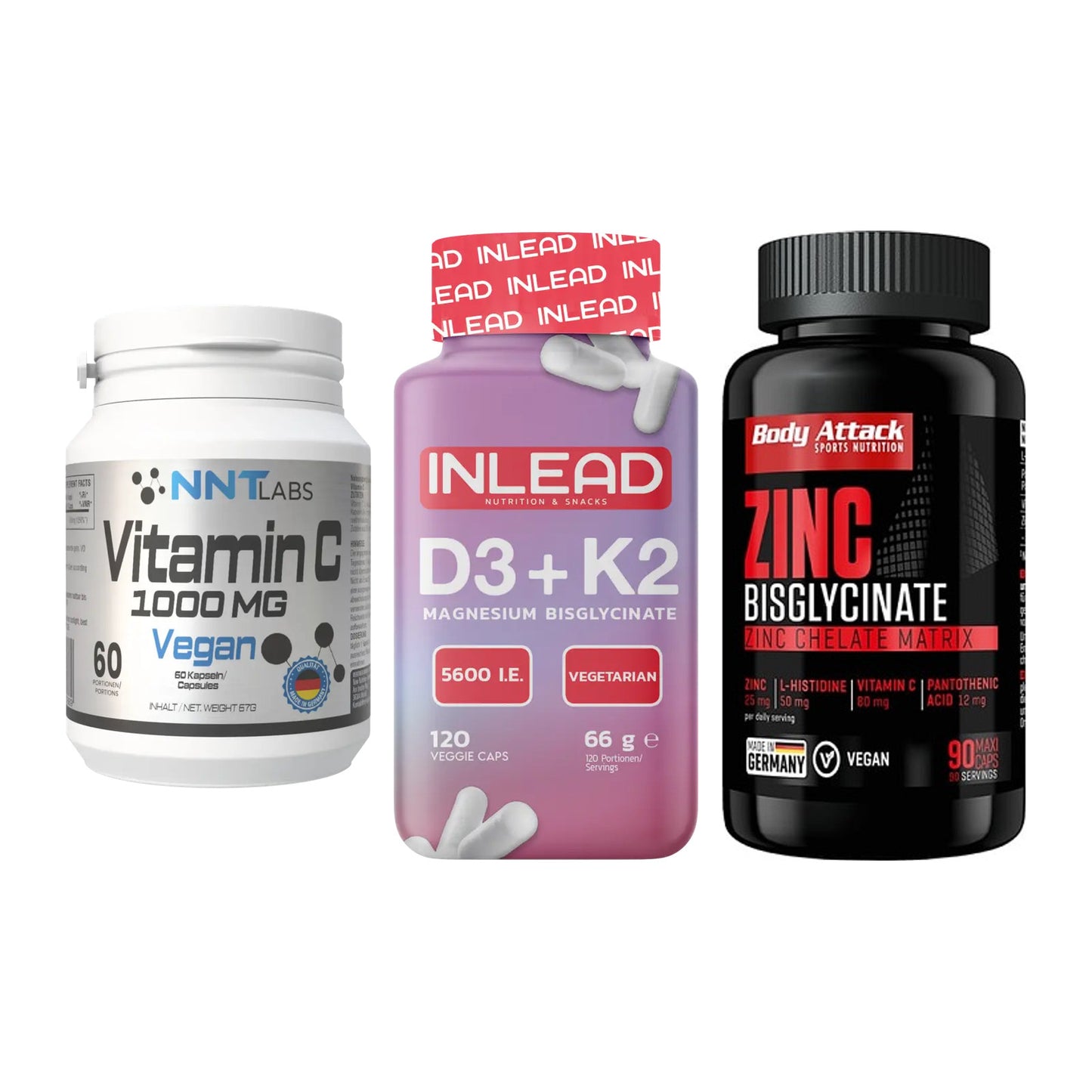 Immun-Set: NNT Vitamin C + INLEAD Vitamin D3 + Body Attack Zink – alle enthaltenen Artikel