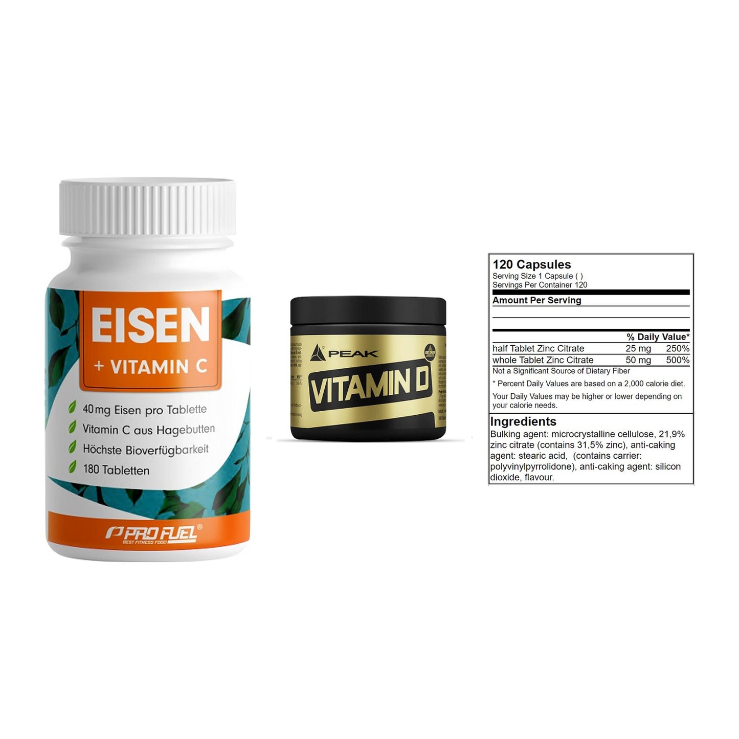 Immun-Set: ProFuel EISEN + Peak Vitamin D + GN Zinc Citrate – alle enthaltenen Artikel