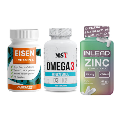 Immun-Set: ProFuel EISEN + MST Omega 3 500 + INLEAD Zink – alle enthaltenen Artikel