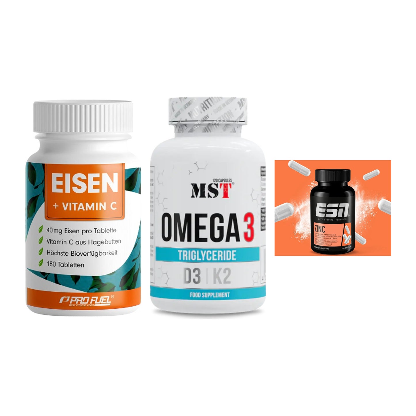 Immun-Set: ProFuel EISEN + MST Omega 3 500 + ESN Zinc – alle enthaltenen Artikel