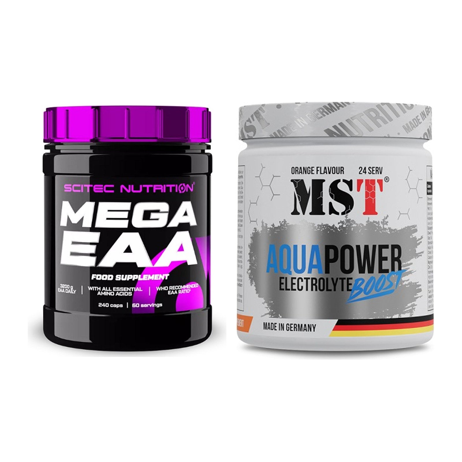 Intra-Workout-Set: Scitec Mega EAA + MST Aqua Power Electrolyte Boost – alle enthaltenen Artikel
