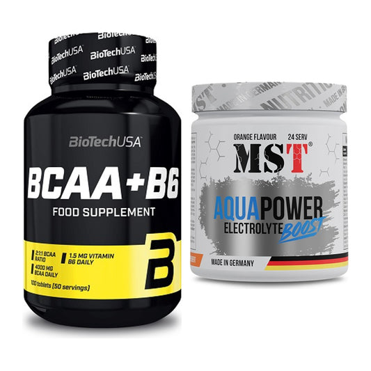 Intra-Workout-Set: BioTech BCAA+B6 100 Tabl + MST Aqua Power – alle enthaltenen Artikel