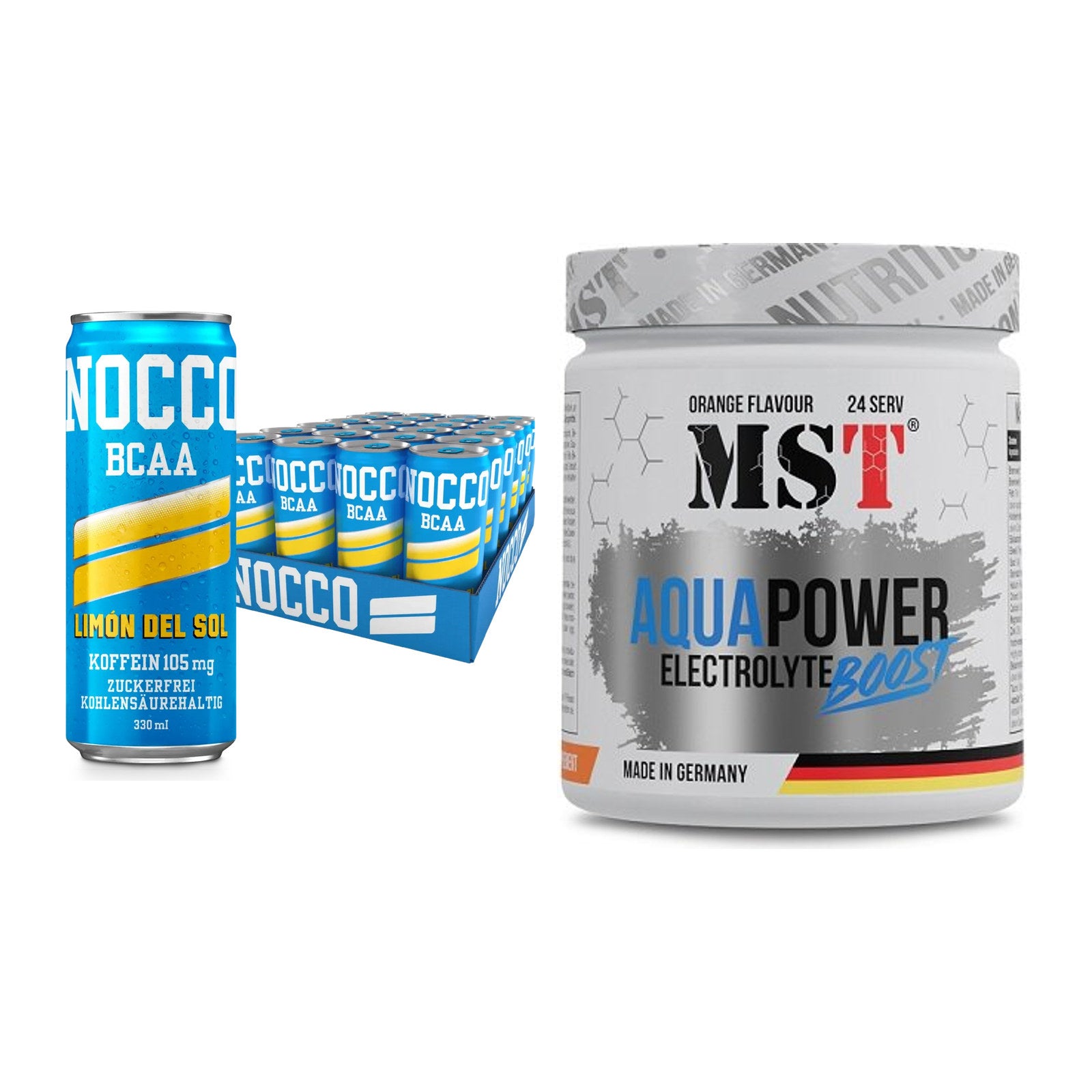 Intra-Workout-Set: Nocco BCAA Drink 24 x + MST Aqua Power – alle enthaltenen Artikel