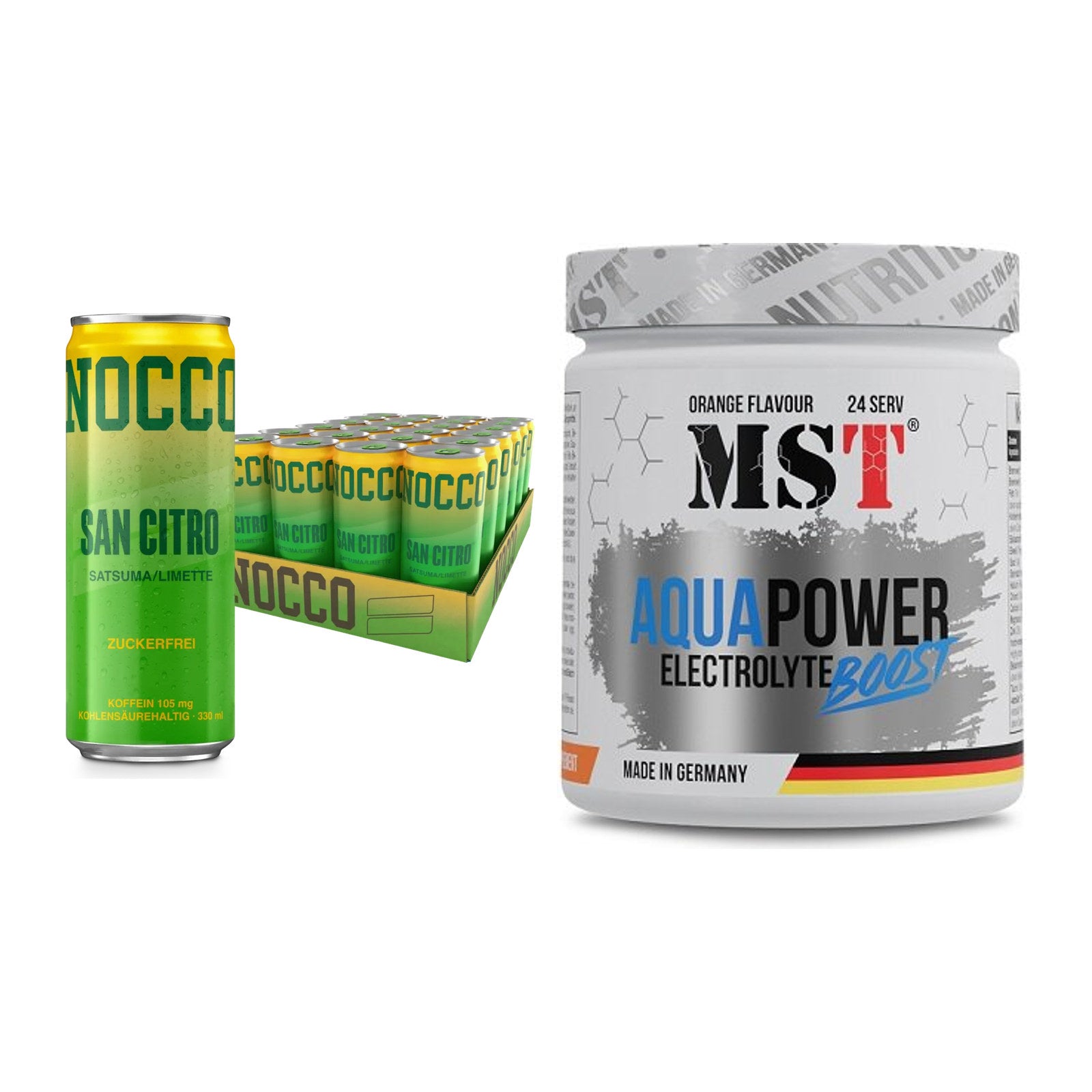 Intra-Workout-Set: Nocco BCAA Drink 24 x + MST Aqua Power – alle enthaltenen Artikel