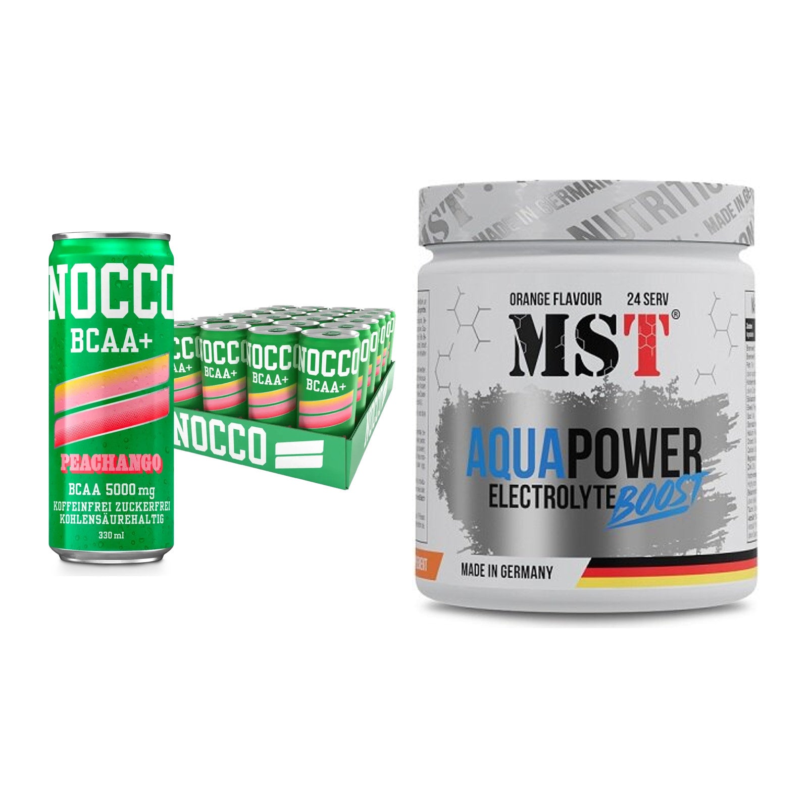 Intra-Workout-Set: Nocco BCAA Drink 24 x + MST Aqua Power – alle enthaltenen Artikel