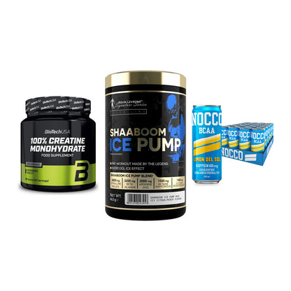 Kraft-Stack: BioTech Creatine + Kevin Levrone + Nocco BCAA Drink – alle enthaltenen Artikel