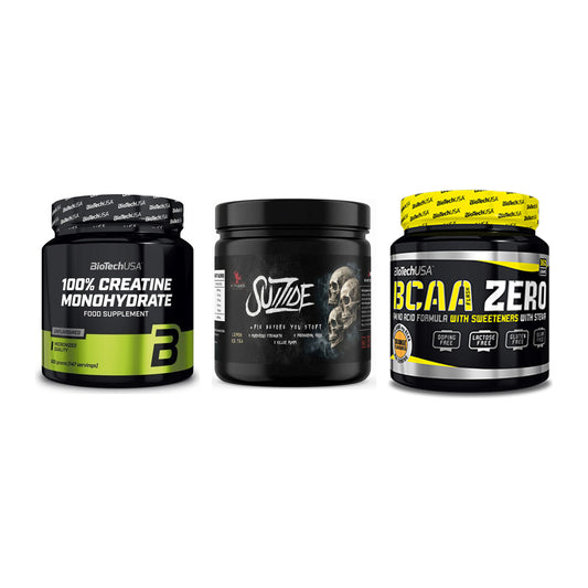 Kraft-Stack: BioTech Creatine + #GYMJUICE SUIZIDE + BioTech BCAA Zero – alle enthaltenen Artikel