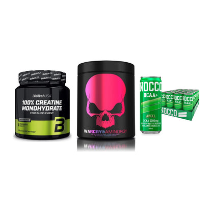 Kraft-Stack: BioTech Creatine + Genius Nutrition + Nocco BCAA Drink – alle enthaltenen Artikel