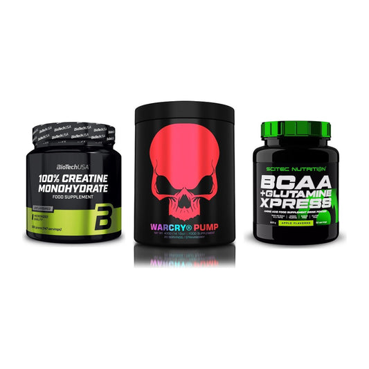 Kraft-Stack: BioTech Creatine + Genius Nutrition + Scitec BCAA – alle enthaltenen Artikel