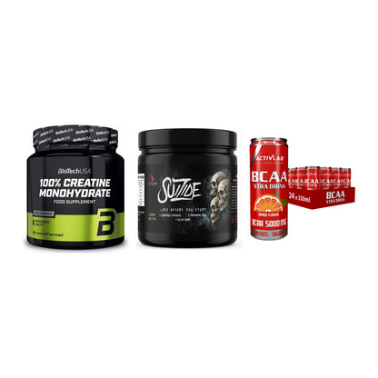 Kraft-Stack: BioTech Creatine + #GYMJUICE SUIZIDE + Activlab BCAA – alle enthaltenen Artikel