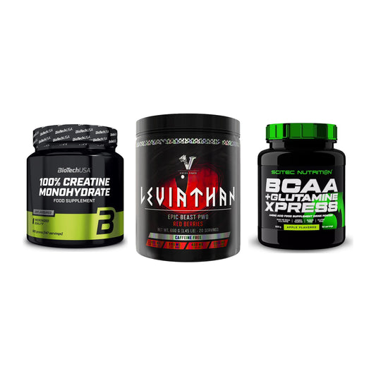 Kraft-Stack: BioTech Creatine + Viking Power + Scitec BCAA – alle enthaltenen Artikel