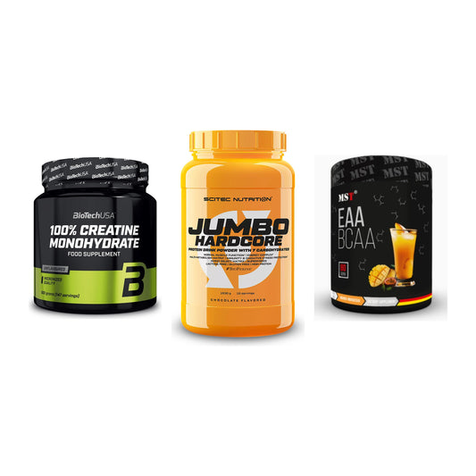 Kraft-Stack: BioTech Creatine + Scitec Jumbo + MST EAA & BCAA – alle enthaltenen Artikel