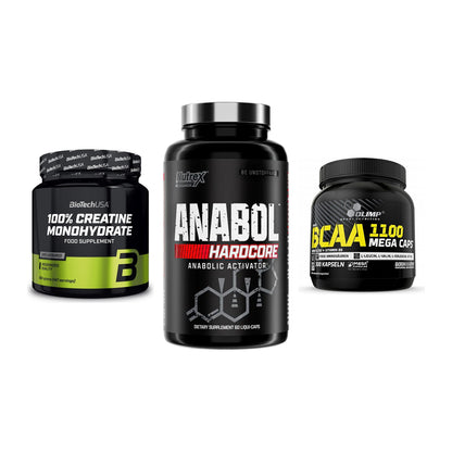 Kraft-Stack: BioTech Creatine + Nutrex Anabol + Olimp BCAA Mega – alle enthaltenen Artikel