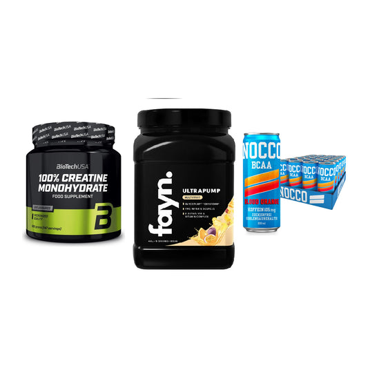 Kraft-Stack: BioTech Creatine + Fayn. Ultrapump + Nocco BCAA Drink – alle enthaltenen Artikel