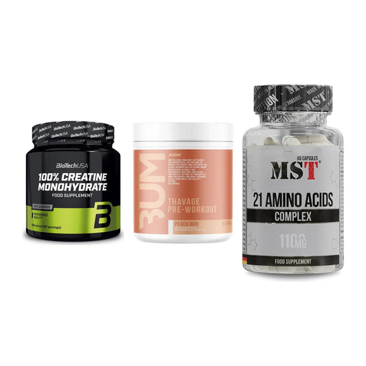 Kraft-Stack: BioTech Creatine + RAW Nutrition + MST 21 Amino – alle enthaltenen Artikel