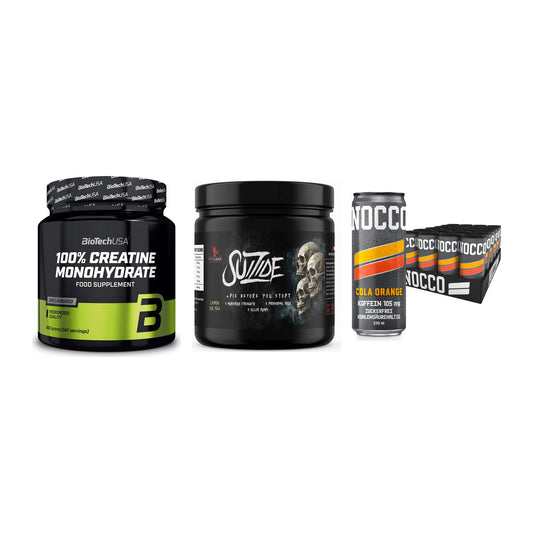Kraft-Stack: BioTech Creatine + #GYMJUICE SUIZIDE + Nocco BCAA Drink – alle enthaltenen Artikel