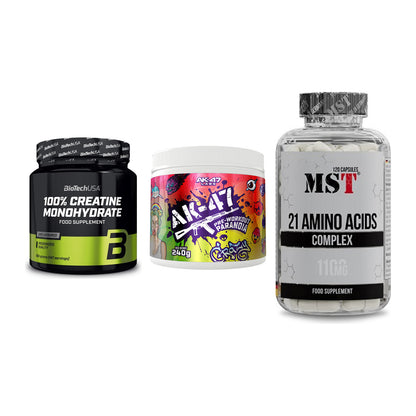 Kraft-Stack: BioTech Creatine + AK47 Labs + MST 21 Amino – alle enthaltenen Artikel