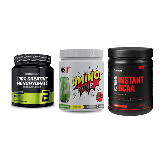 Kraft-Stack: BioTech Creatine + MST Amino Pump + Body Attack – alle enthaltenen Artikel