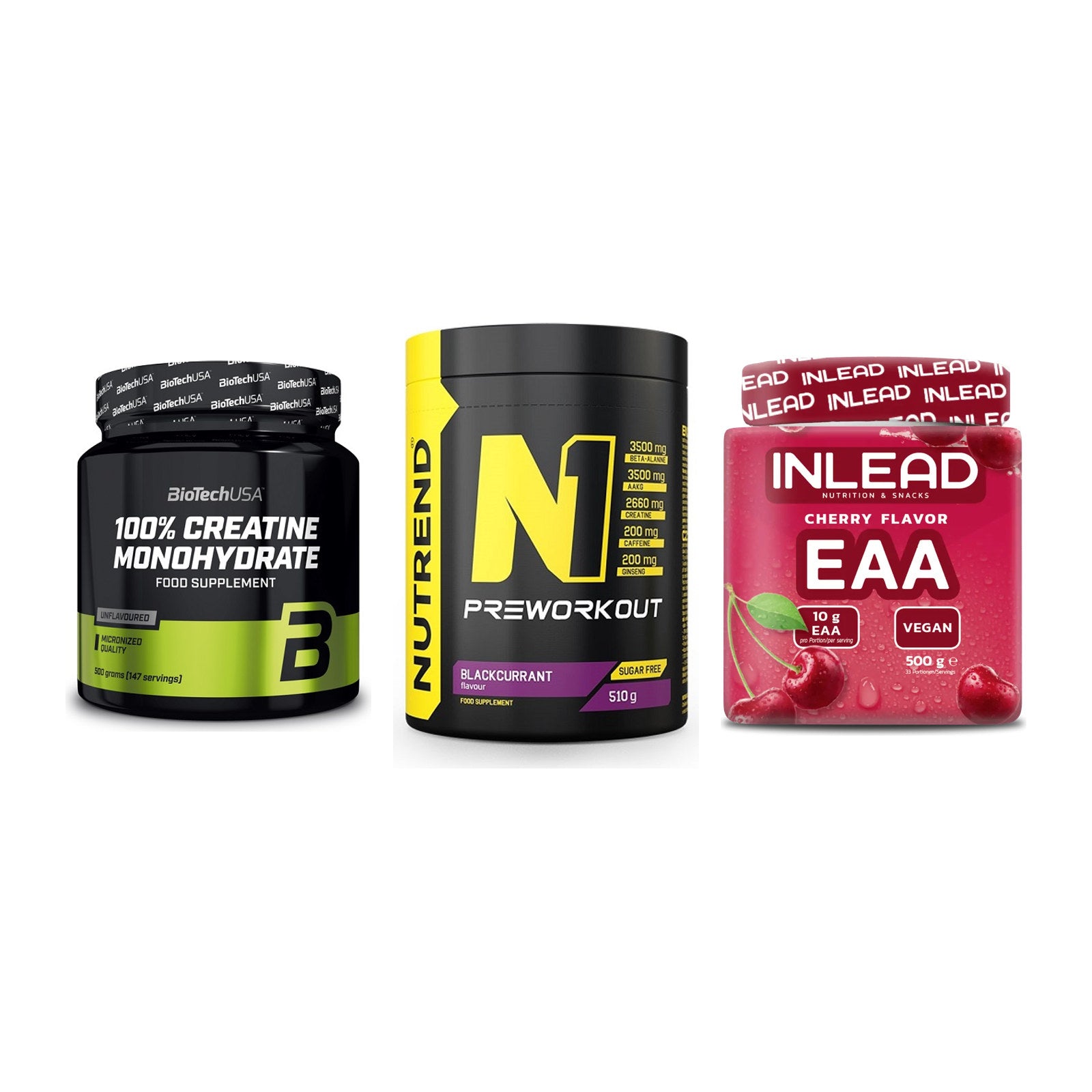 Kraft-Stack: BioTech Creatine + Nutrend N1 + INLEAD EAA – alle enthaltenen Artikel